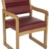 19.5" Seat Height Waiting Room Chair, Medium Oak Finish & Vinyl Upholstery - Burgundy