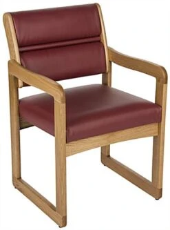 19.5" Seat Height Waiting Room Chair, Medium Oak Finish & Vinyl Upholstery - Burgundy