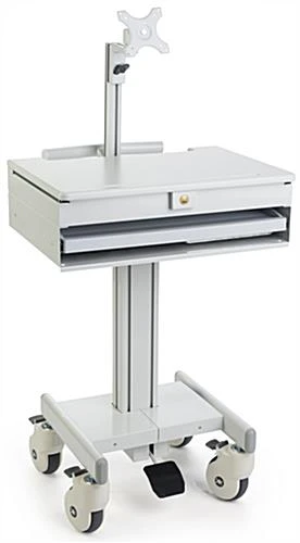 Computer Cart For (1) 15”-27” Screen, Height Adjustable, Locking Drawer – Gray - Image 2