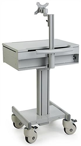 Computer Cart For (1) 15”-27” Screen, Height Adjustable, Locking Drawer – Gray - Image 3