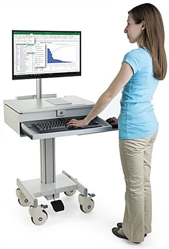 Computer Cart For (1) 15”-27” Screen, Height Adjustable, Locking Drawer – Gray - Image 8