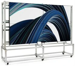 Video Wall Stand For (8) 49" - 55" TV Screens, Double-Sided, Wheels - Silver