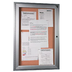 30 X 36 Enclosed Cork Board With Locking Door - Silver