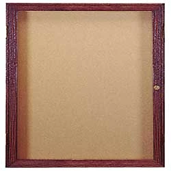 36 X 36 Enclosed Cork Board With Locking Door - Walnut