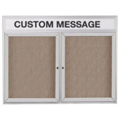 48 X 36-Inch Enclosed Bulletin Board With Custom Header, 2 Locking Doors - Silver