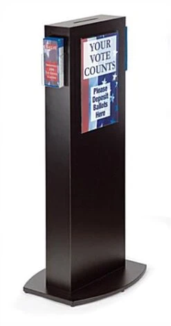 Ballot Box W/ Lock, 11 X 17 Sign Holder & Side Pocket, Floorstanding - Black