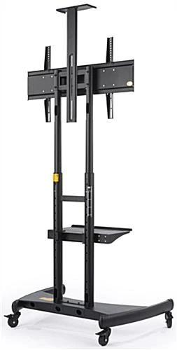 TV Stand W/ Shelf, Fits Monitors 65 To 80", Camera Tray & AV Shelf, Wheels – Black - Image 3