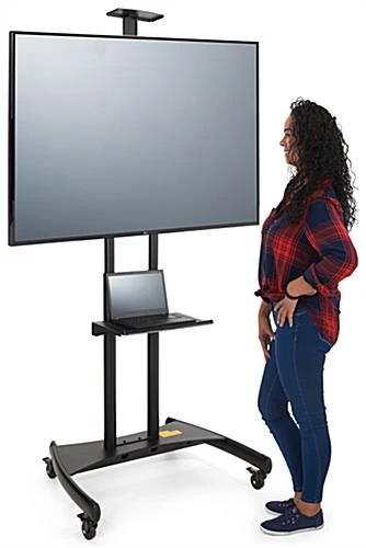 TV Stand W/ Shelf, Fits Monitors 65 To 80", Camera Tray & AV Shelf, Wheels – Black - Image 7