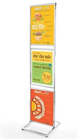 22 X 28 Poster Stand, Top Insert, Double Sided, 3-Tiered Display - Chrome