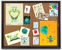 60 X 48 Enclosed Cork Board With 2 Sliding Doors, Locking - Black