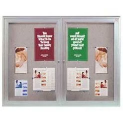 48 X 36 Enclosed Bulletin Board With 2 Locking Doors - Silver