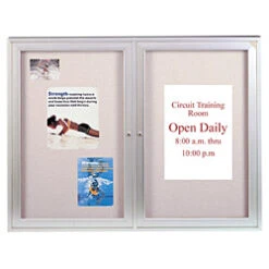 60 X 48-Inch Enclosed Bulletin Board - Silver With Gray Fabric