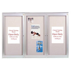 72 X 48-Inch Enclosed Bulletin Board With 3 Locking Doors - Silver W/ Gray Fabric