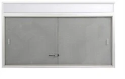 60 X 36 Enclosed Bulletin Board With Custom Header - Silver With Gray Fabric