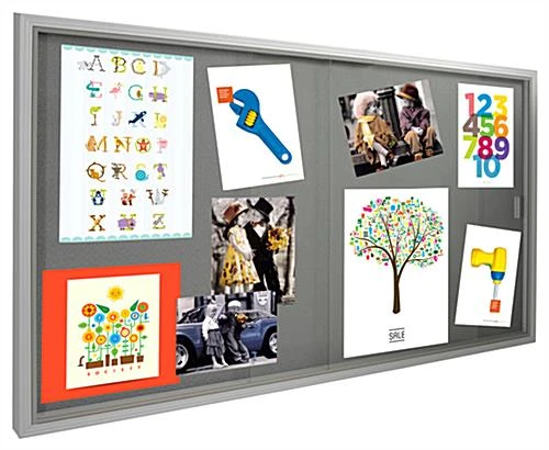 60 X 36 Enclosed Bulletin Board With 2 Locking Doors - Silver With Gray Fabric - Image 4