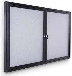 60 X 36 Enclosed Bulletin Board With 2 Locking Swing Doors - Black With Gray Fabric