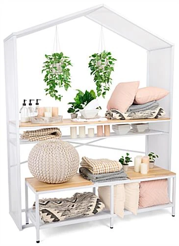 67"w X 40"h Bar Table W/ Mesh Canopy, Storage Shelf, Wood Countertop - White - Image 7