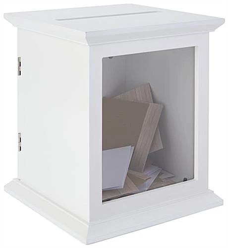 Wooden Card Box With 8 X 10 Frame, Top Insert, Hinged Back Door, Countertop - Ivory - Image 2