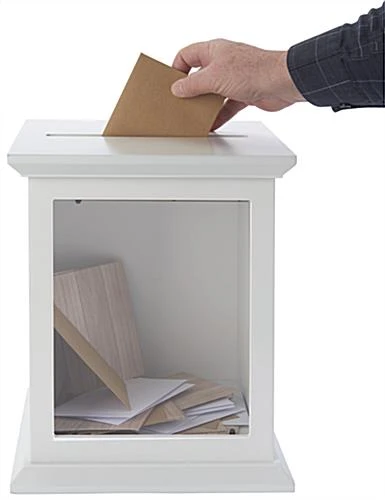 Wooden Card Box With 8 X 10 Frame, Top Insert, Hinged Back Door, Countertop - Ivory - Image 7