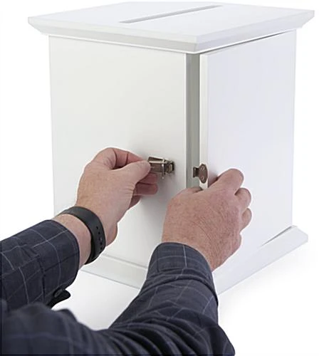 Wooden Card Box With 8 X 10 Frame, Top Insert, Hinged Back Door, Countertop - Ivory - Image 9