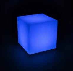 23.5” Cube Table W/ LED Lighting, 16 Color Options, Rechargeable Battery - White