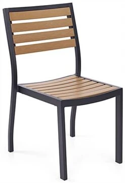 19.5"h Aluminum And Faux Teak Indoor/Outdoor Chairs, Set Of 2 - Natural