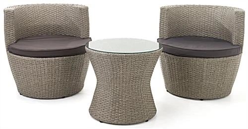 3 Piece Wicker Patio Set With Weather-Resistant Build And Stackable Design - Taupe - Image 2