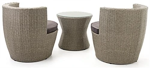 3 Piece Wicker Patio Set With Weather-Resistant Build And Stackable Design - Taupe - Image 3
