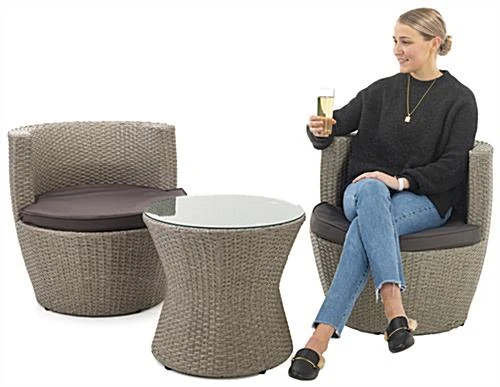 3 Piece Wicker Patio Set With Weather-Resistant Build And Stackable Design - Taupe - Image 4