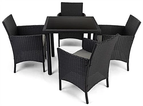 Dining Set W/ 29"h Table, Outdoor, 4 Cushioned Chairs, Synthetic Rattan - Dark Brown - Image 2