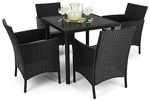 Dining Set W/ 29"h Table, Outdoor, 4 Cushioned Chairs, Synthetic Rattan - Dark Brown - Image 3