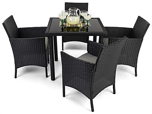 Dining Set W/ 29"h Table, Outdoor, 4 Cushioned Chairs, Synthetic Rattan - Dark Brown - Image 4