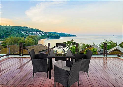 Dining Set W/ 29"h Table, Outdoor, 4 Cushioned Chairs, Synthetic Rattan - Dark Brown - Image 7