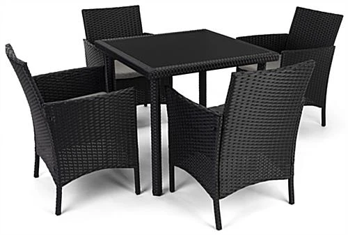 Dining Set W/ 29"h Table, Outdoor, 4 Cushioned Chairs, Synthetic Rattan - Dark Brown