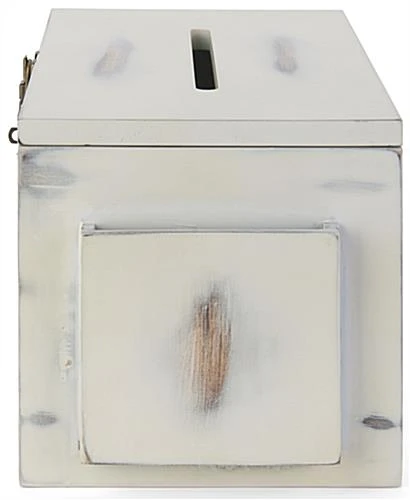 Wooden Card Box W/ Side Pocket, 4 X 2 Signage Frame, Top Insert, Countertop - Ivory - Image 4