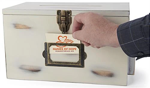 Wooden Card Box W/ Side Pocket, 4 X 2 Signage Frame, Top Insert, Countertop - Ivory - Image 6