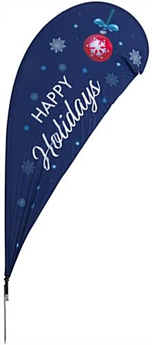 11' Teardrop Flag & Ground Spike W/ Preprinted “Happy Holidays” Message - Blue