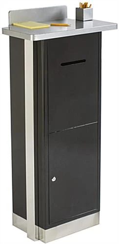 Metal Ballot Box With Lock, Pen Holder, Floor Standing - Black
