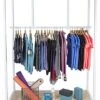 Clothing Rack With Steel Frame, Maple Finish MDF Base & Partitioned Rail - White