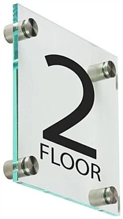 Workshop Series 6 X 6 Wall Sign W/ “Floor 2” Pre-Printed, Acrylic & Standoffs - Clear