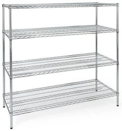 4-Tiered Wire Rack Display, Floor Stand, 60"w Adjustable Shelves - Chrome