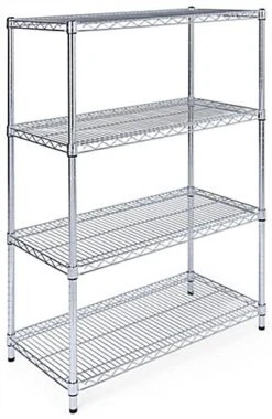 4 Tiered Wire Rack Display, Floor Stand, 35.5"w Adjustable Shelves - Chrome