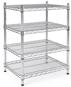 4-Tiered Wire Rack Display, Floor Stand, 24"w Adjustable Shelves - Chrome
