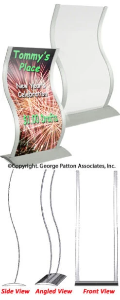 24 X 44.5 Poster Stand For Floor With Wave-like Shape, Double Sided - Silver