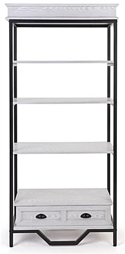75"h Farmhouse Style Shelving Unit W/4 Shelves & Faux Drawer Accent - Whitewash - Image 2