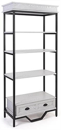 75"h Farmhouse Style Shelving Unit W/4 Shelves & Faux Drawer Accent - Whitewash