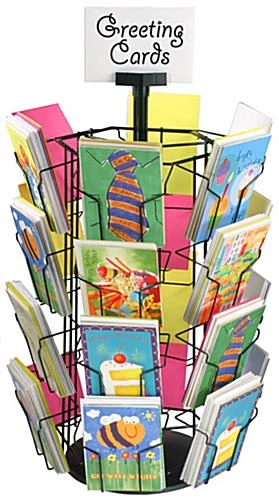Rotating Greeting Card Display W/ Sign Clip, Countertop, 24 Pockets - Black