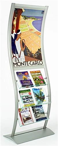 24 X 36 Poster Floor Stand With Literature Holders, 4"/8.5"w, Curved - Silver