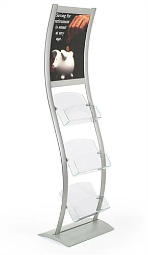 18 X 24 Poster Stand With Literature Pockets, 4"/8.5"w, Open Shelves, Curved - Silver - Image 2