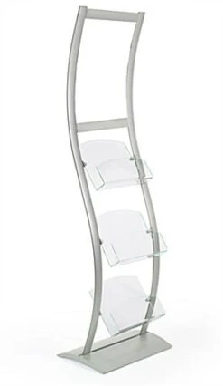 18 X 24 Poster Stand With Literature Pockets, 4"/8.5"w, Open Shelves, Curved - Silver